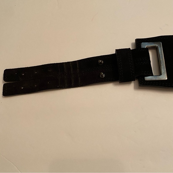 MAX MARA BELT WIDE BLACK LEATHER CROC LOOK SUEDE TAB BUCKLE ITALY SIZE L main image 5